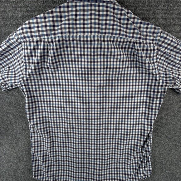 Viyella Short Sleeve Blue Purple Check Cotton Woven Medium Button Up Shirt Adult - Picture 13 of 14